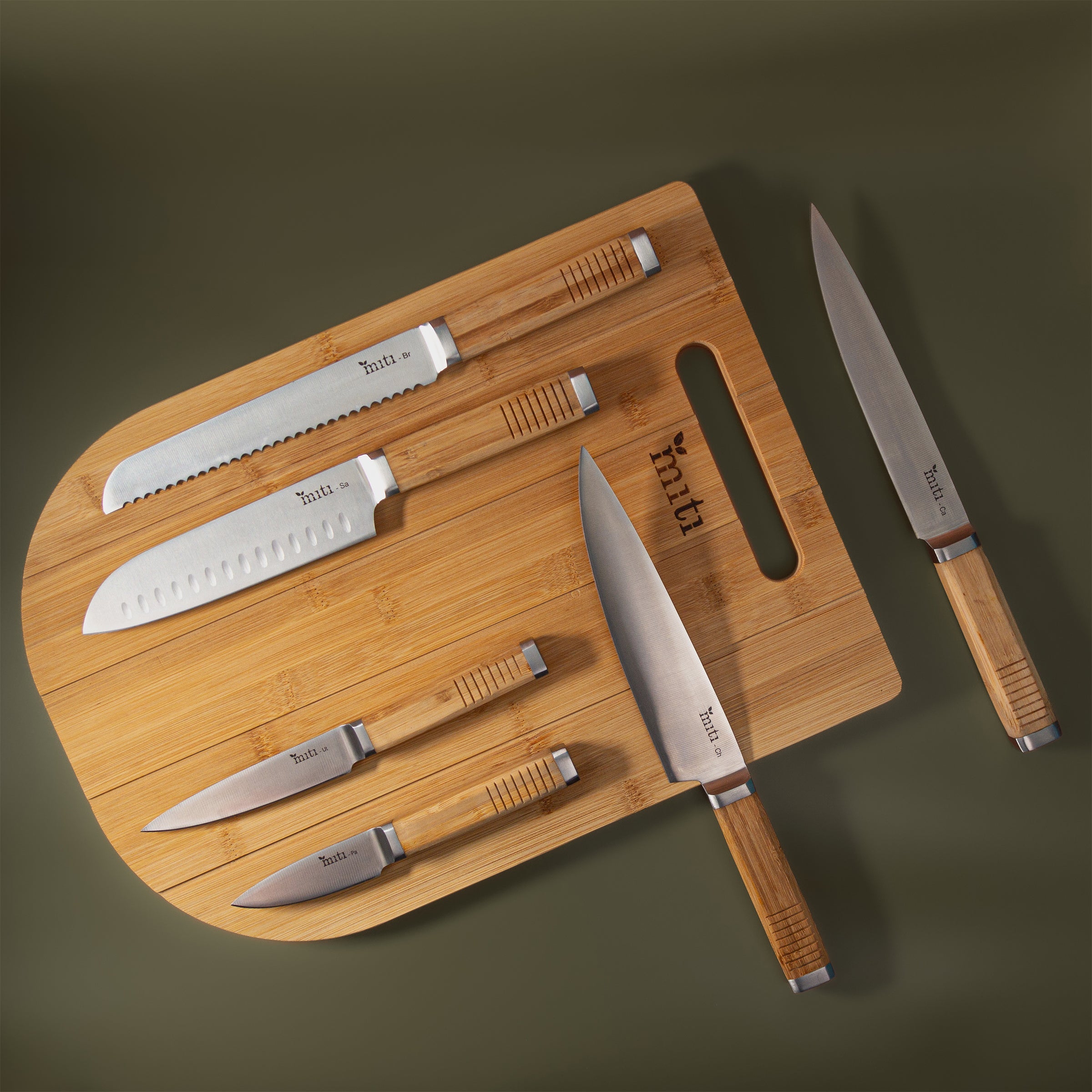 MITI six-piece bamboo-handled kitchen knife set
