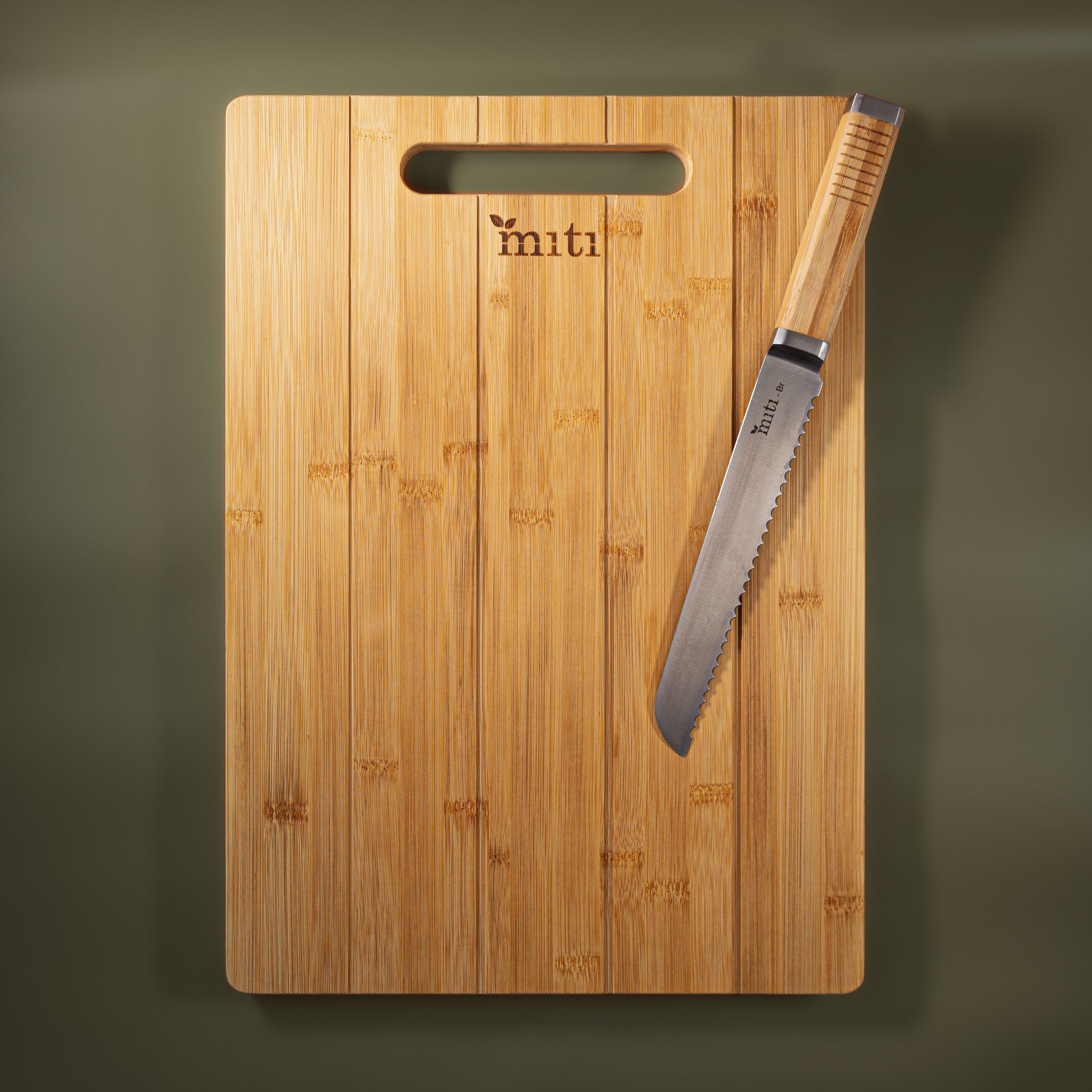 MITI bamboo chopping board with bamboo-handle kitchen knife