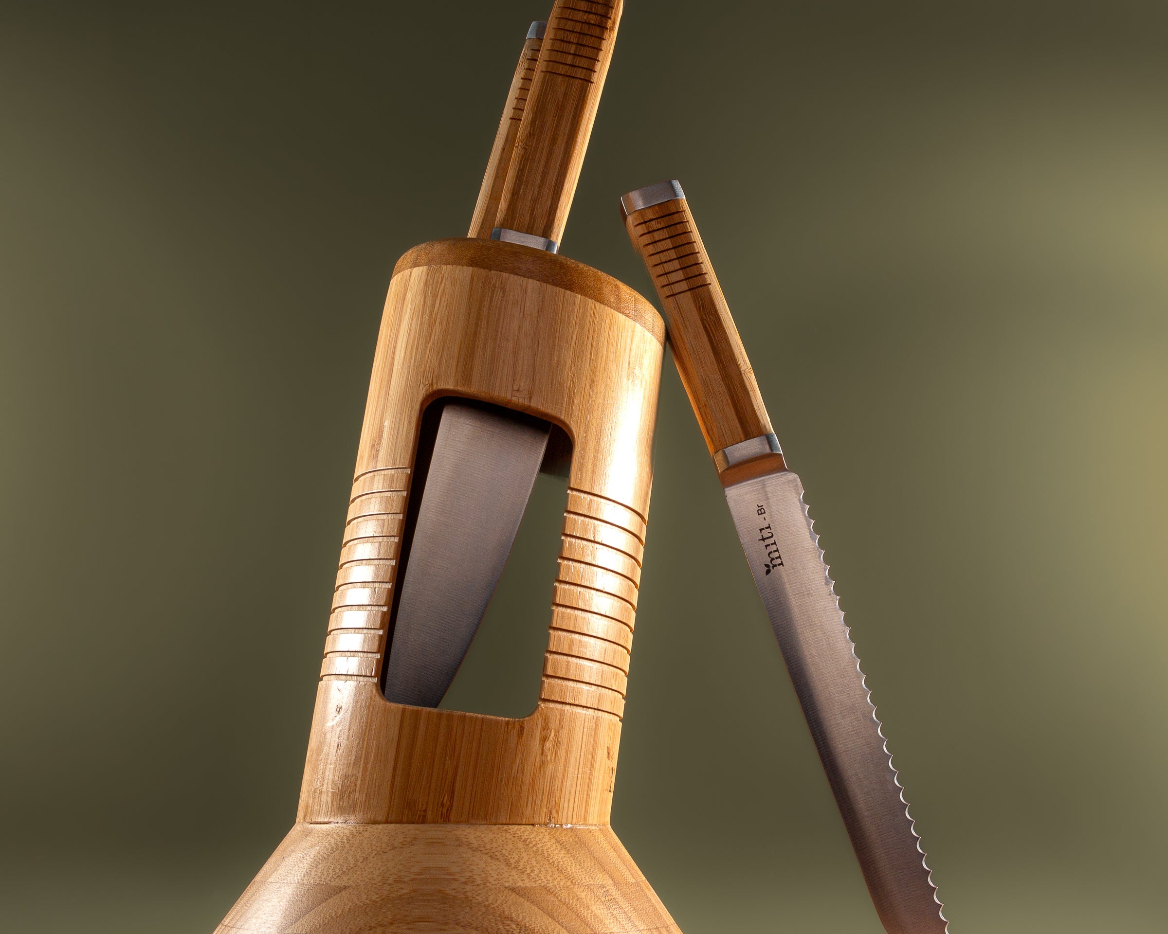 MITI bamboo knife block with bamboo-handle kitchen knives