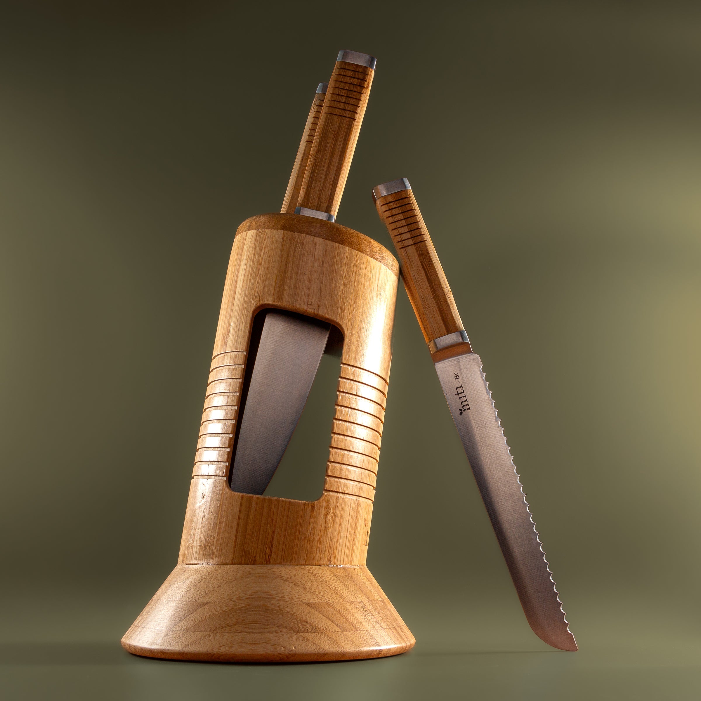 MITI bamboo knife block with bamboo-handle kitchen knives