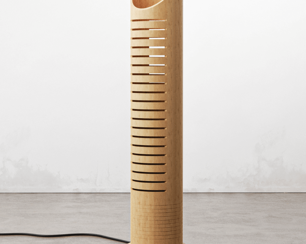 MITI bamboo floor lamp shown from the side for home-office lighting comparison