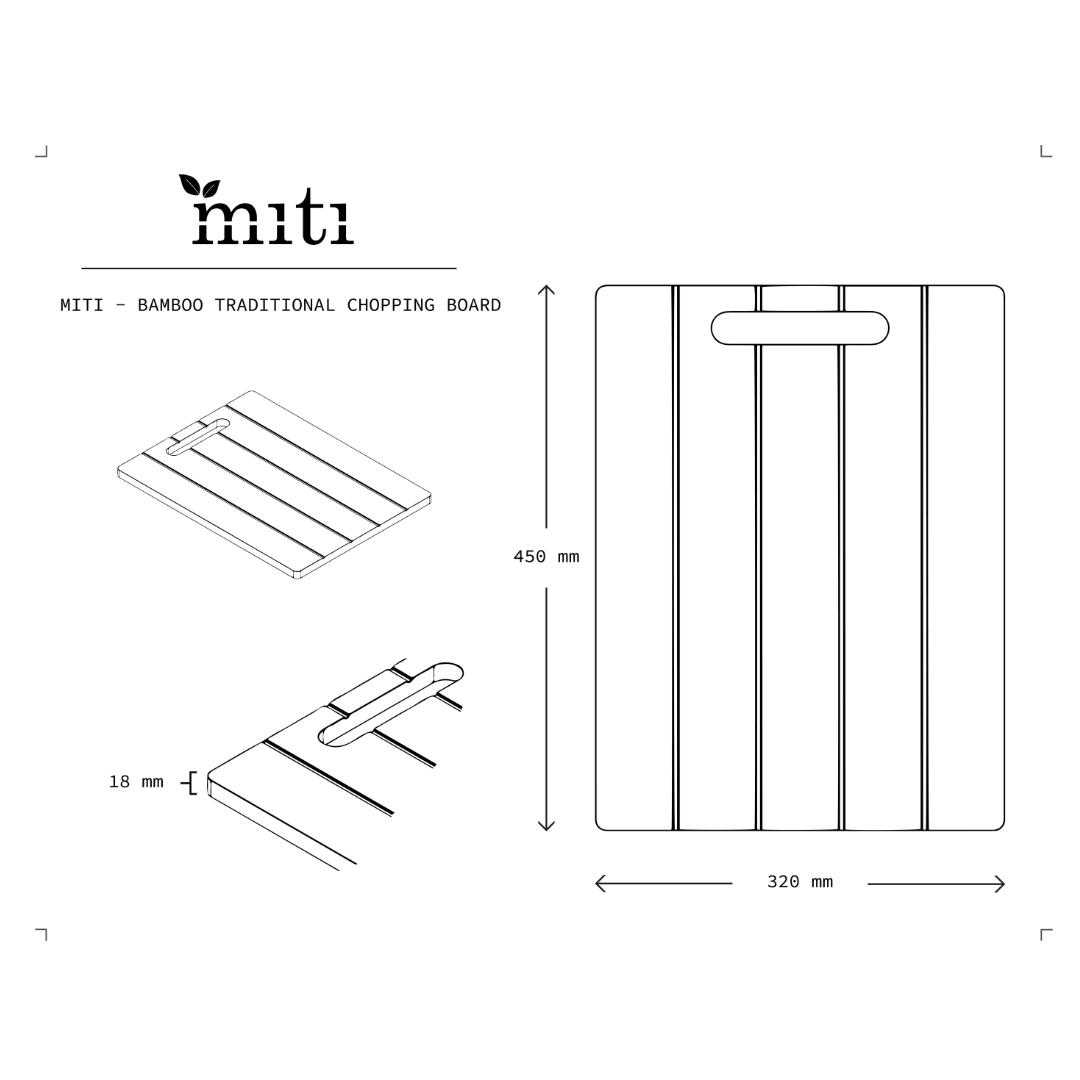 MITI traditional bamboo chopping board ready for hand washing and everyday kitchen care