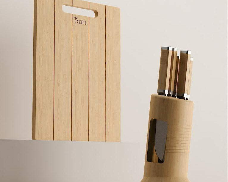 MITI bamboo homeware arranged as practical alternatives for a plastic-conscious kitchen