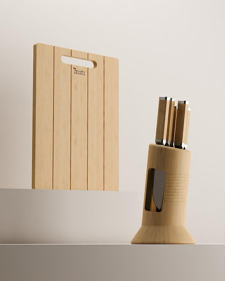 MITI bamboo homeware arranged as practical alternatives for a plastic-conscious kitchen