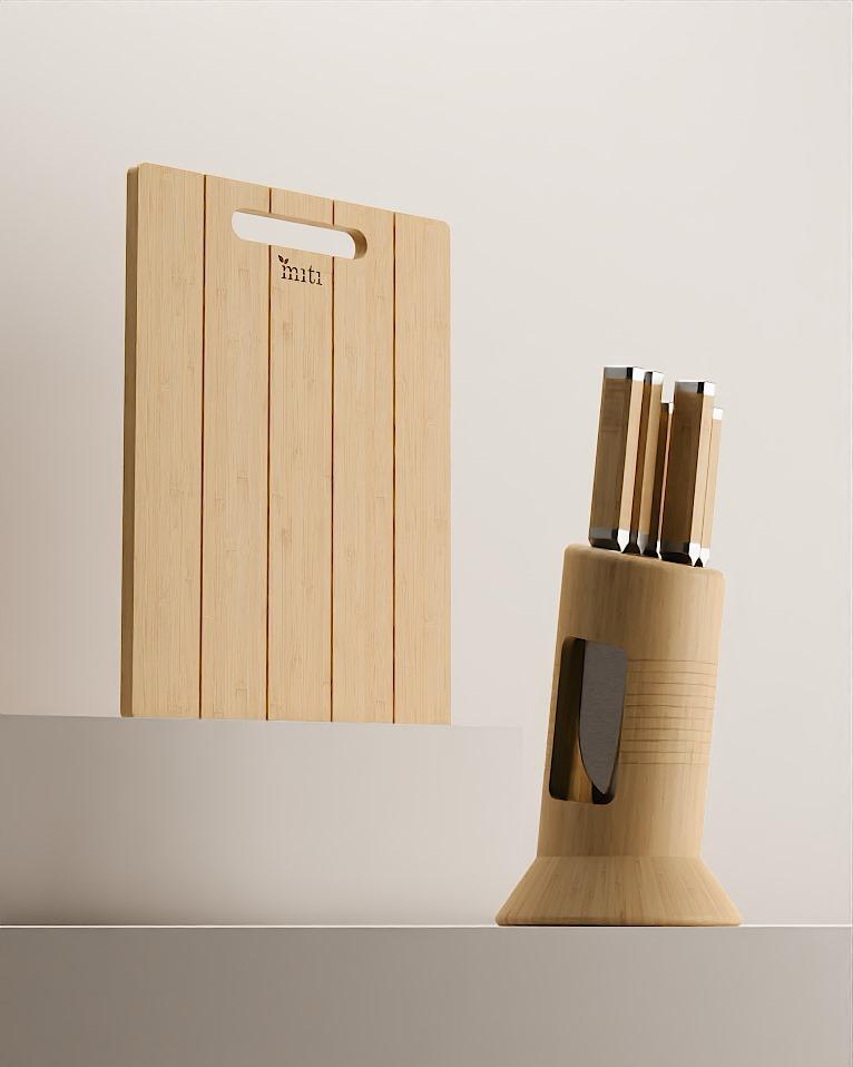 MITI bamboo homeware arranged as practical alternatives for a plastic-conscious kitchen