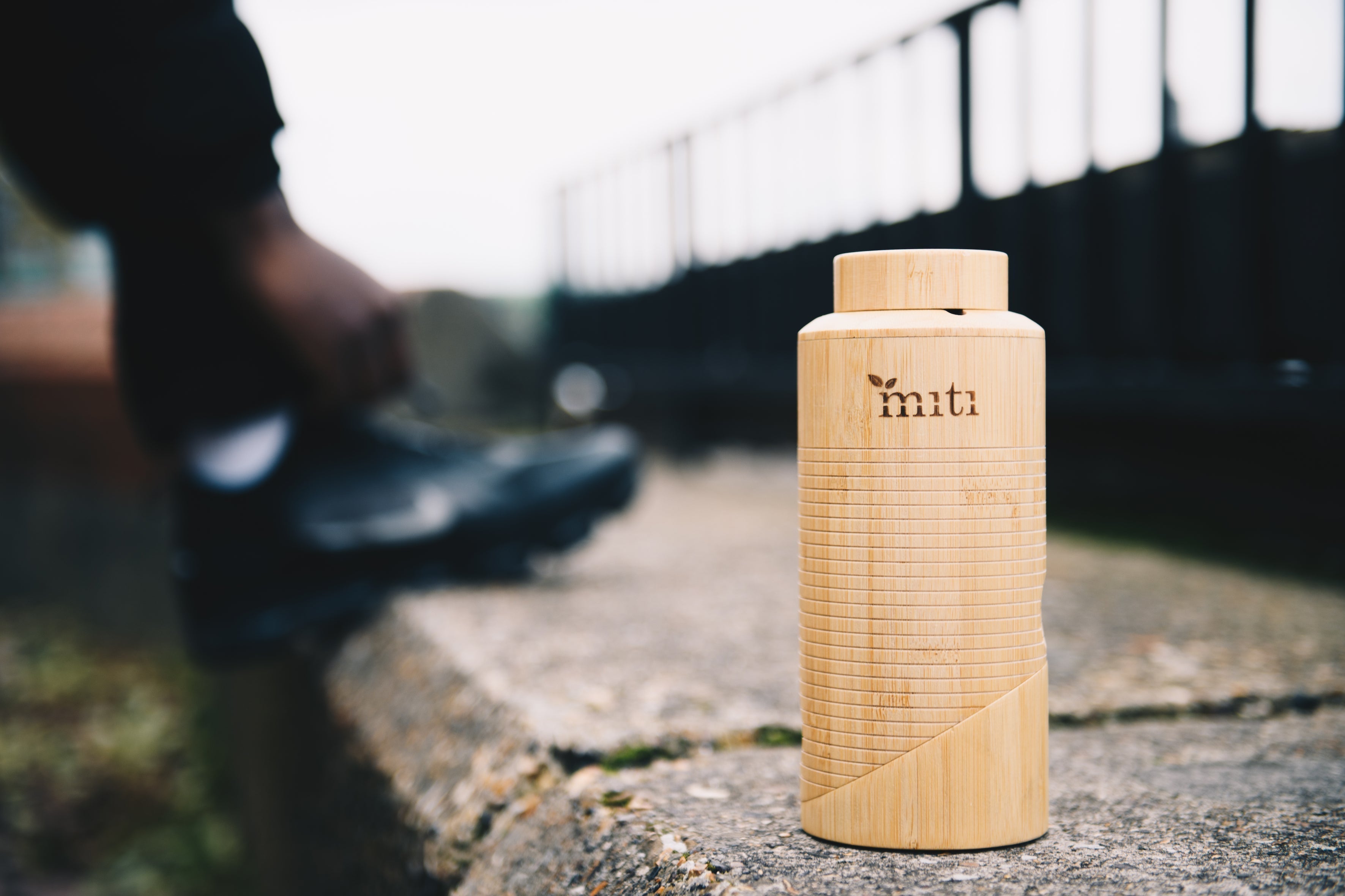 MITI reusable bamboo-finish water bottle for commuting, work and travel