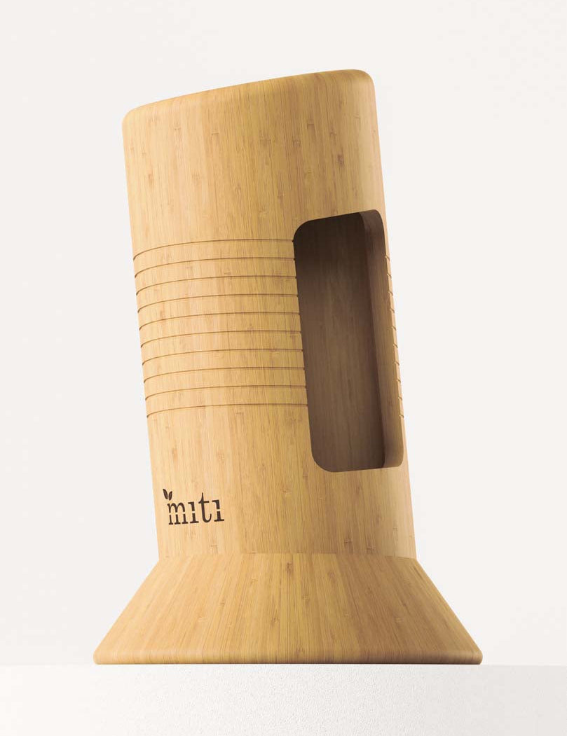 Close-up of MITI bamboo-handle kitchen knives for a chef’s knife and Santoku comparison