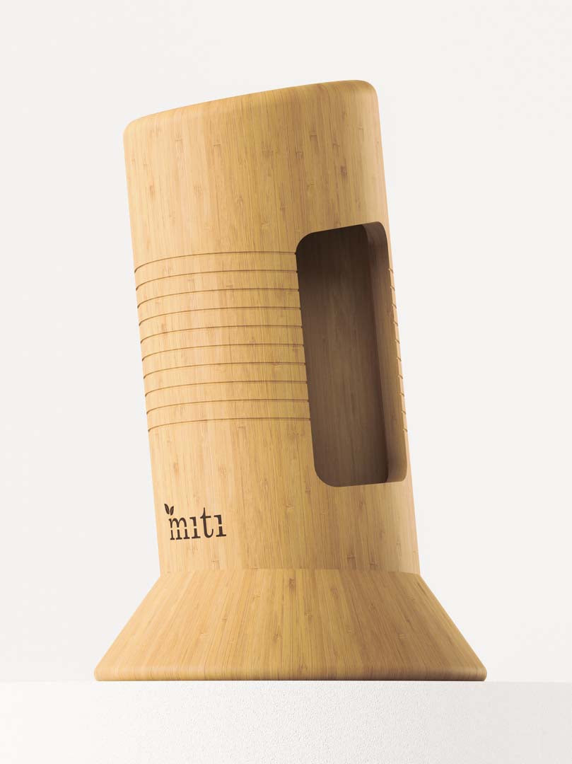 Close-up of MITI bamboo-handle kitchen knives for a chef’s knife and Santoku comparison