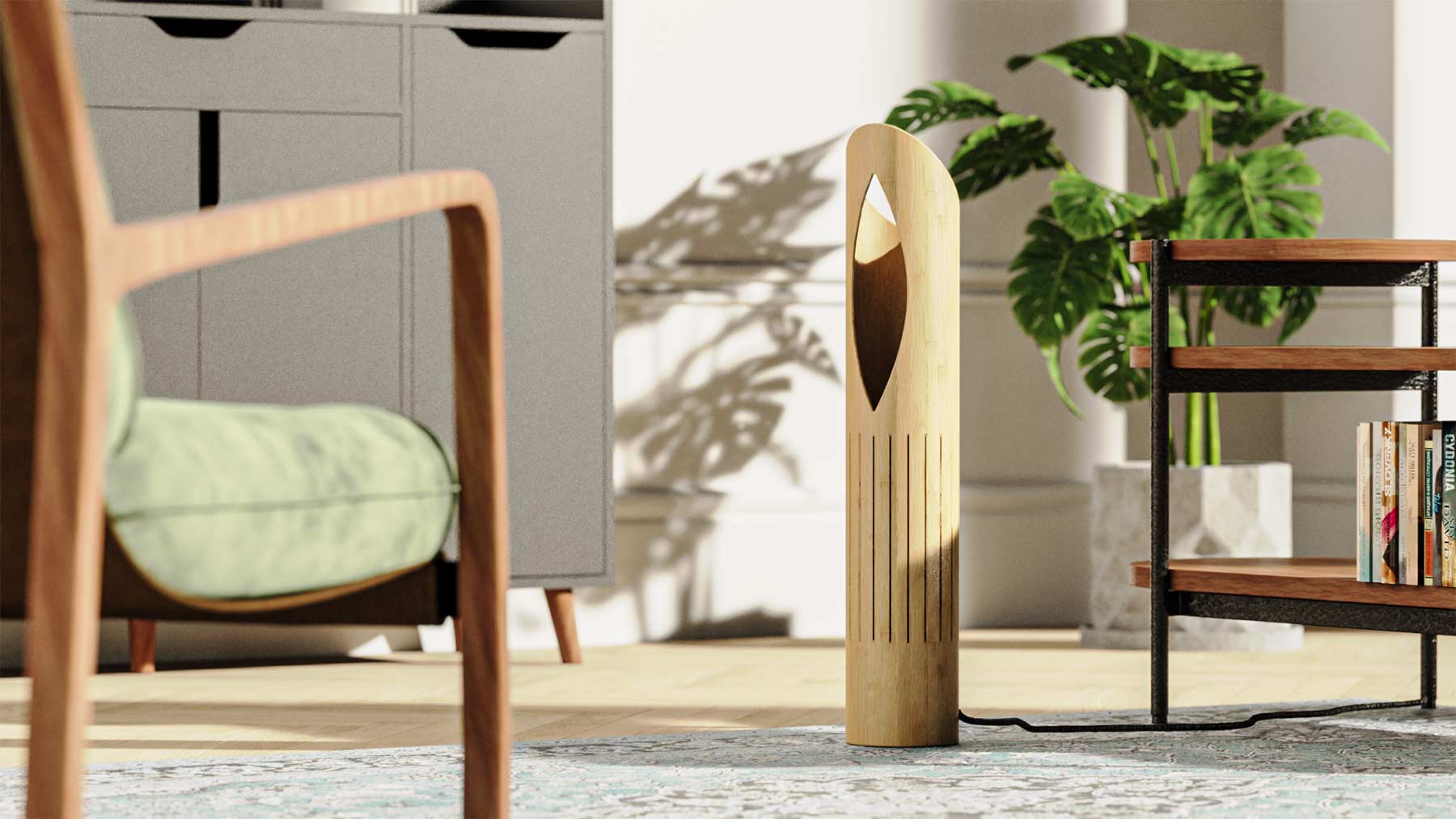 MITI bamboo floor lamp positioned in a living room for a practical lighting guide