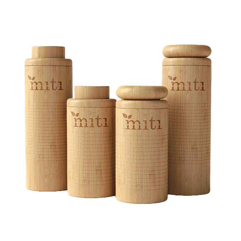 MITI 500ml and 750ml bamboo water bottles photographed together for a commuting size guide