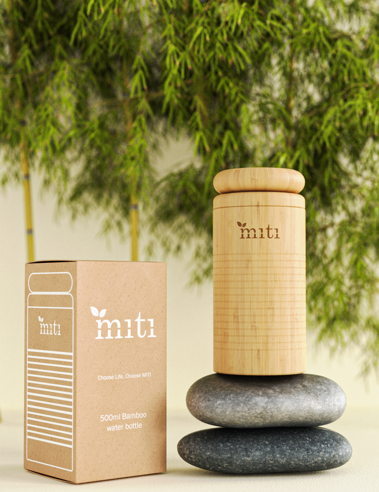 MITI bamboo water bottles for comparing screw-top and standard-cap styles