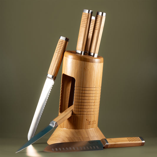 6 Piece Knife Set with Sustainable Bamboo Block