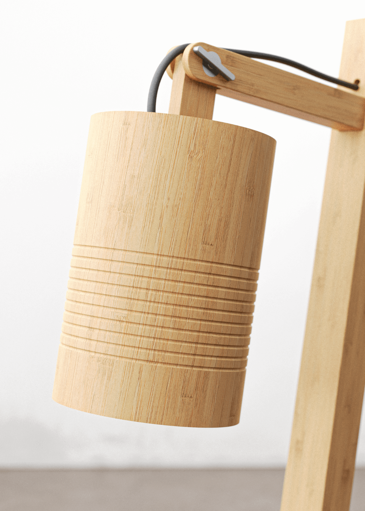 Close up shot of the top of bamboo lamp with bulb by MITI Life