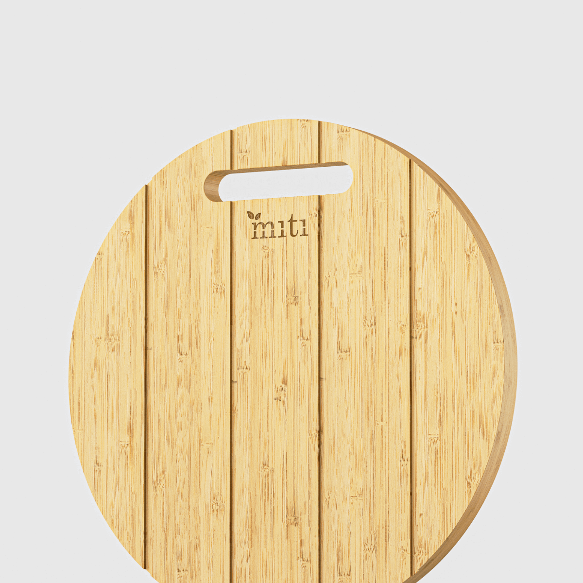 Full product picture of rounded bamboo chopping board by MITI Life